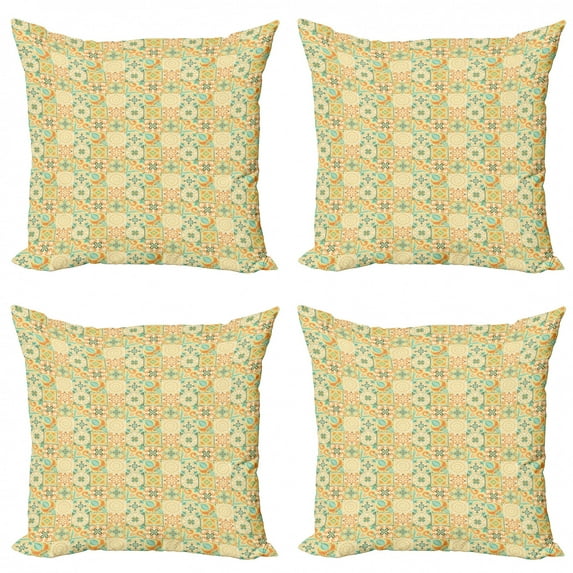 Ambesonne Vintage Throw Pillow Cover 4 Pack, Italian Floral Pattern, 18", Multicolor