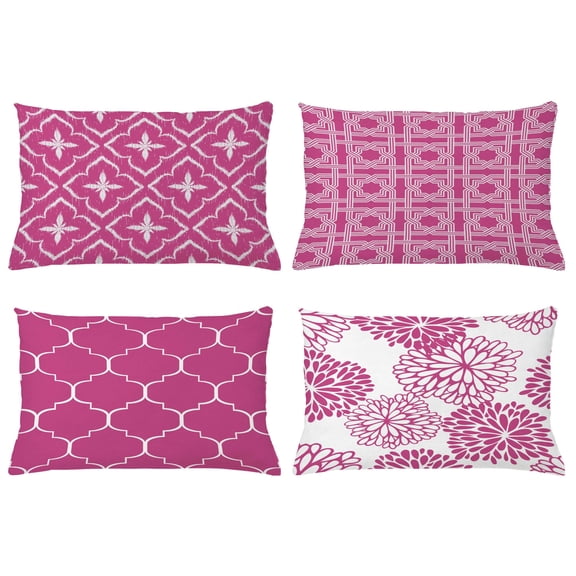 Ambesonne Throw Pillow Cover 4 Pack, , 12"x20", Pink and White