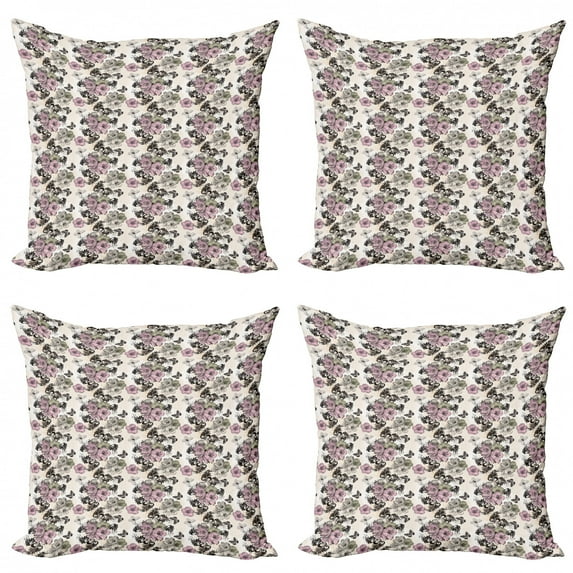 Ambesonne Vintage Throw Pillow Cover 4 Pack, Nostalgic Floral Pattern, 16", Multicolor