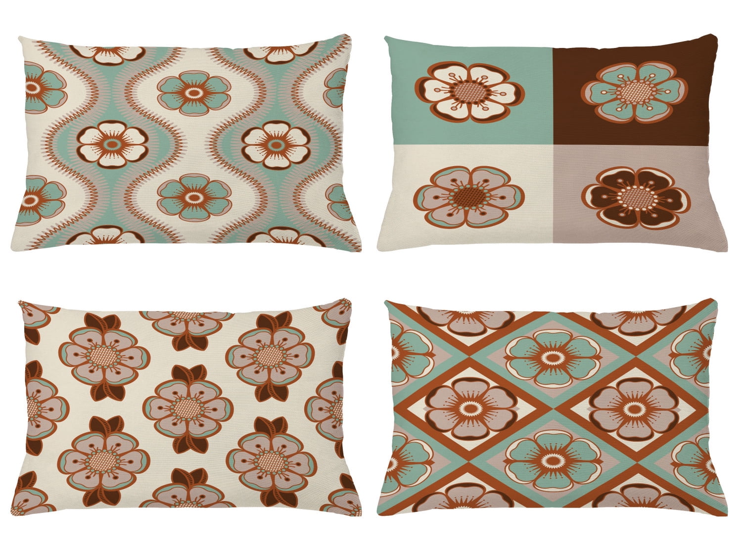 Seafoam and Cinnamon Floral Microfiber Square Throw Pillow Covers, Set of 4