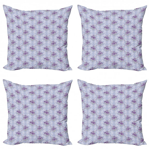 Ambesonne Vintage Throw Pillow Cover 4 Pack, Antique Waves Roses, 20", Pale Blue Lavender