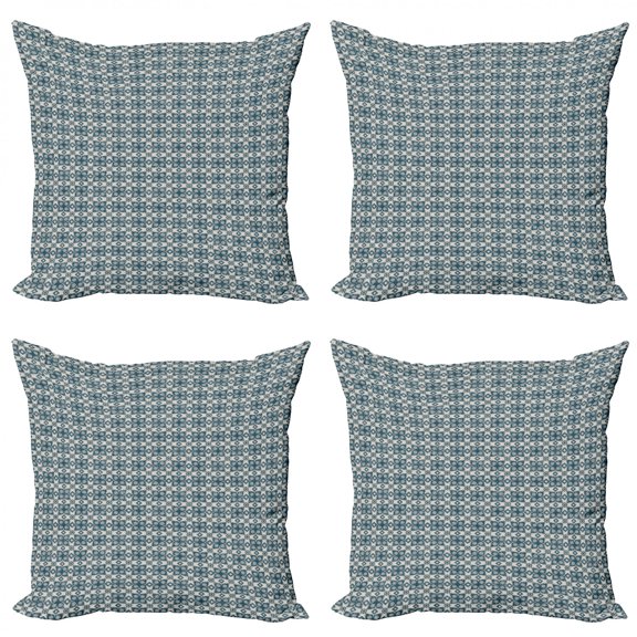 Ambesonne Vintage Throw Pillow Cover 4 Pack, Old Motifs and Star Flowers, 18", Dark Teal Eggshell