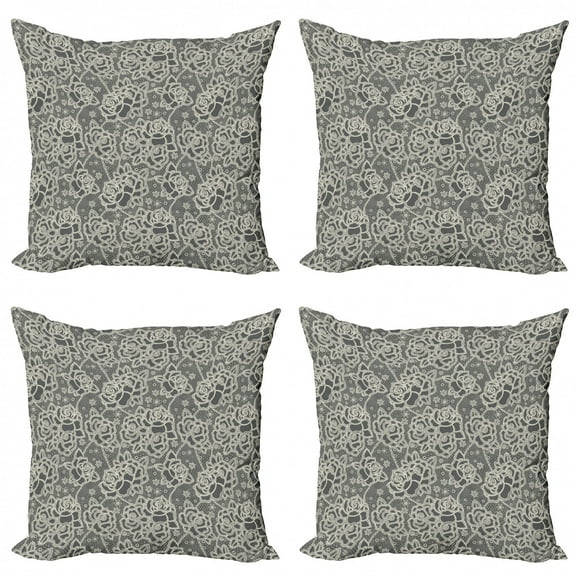 Ambesonne Vintage Throw Pillow Cover 4 Pack, Romantic Rose Motifs, 24", Dark Taupe Cream