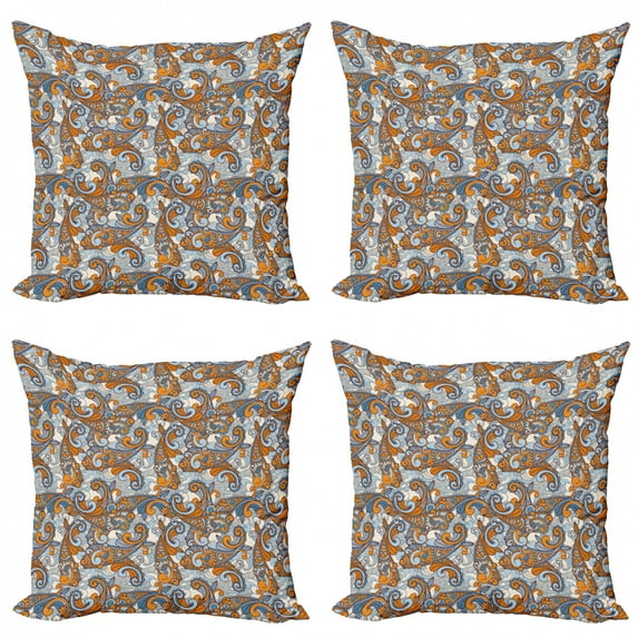 Ambesonne Vintage Throw Pillow Cover 4 Pack, Paisley Inspired, 16", Orange Pale Blue Cream