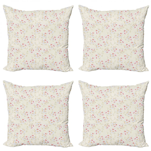 Vintage Throw Pillow Cushion Case Pack of 4, Pastel Toned Chestnut Flowers Pattern Nature Art Blossoming, Modern Accent Double-Sided Print, 4 Sizes, Eggshell Marigold, by Ambesonne