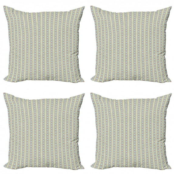 Vintage Throw Pillow Cushion Case Pack of 4, Retro Vertical Stripes and Stars with Pastel Colors Ornamental Pattern, Modern Accent Double-Sided Print, 4 Sizes, Multicolor, by Ambesonne