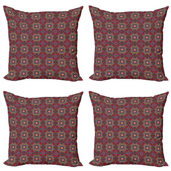 Ambesonne Retro Throw Pillow Cover 4 Pack, South Eastern Oriental, 16", Multicolor