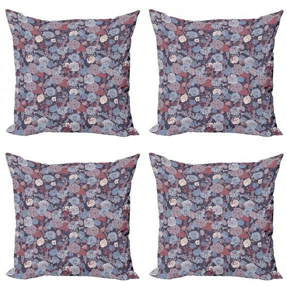 Ambesonne Vintage Throw Pillow Cover 4 Pack, Romantic Flowers Garden, 18", Multicolor