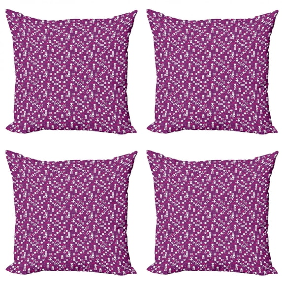 Vintage Throw Pillow Cushion Case Pack of 4, Tile Arrangement Design Purple Shades Geometric Composition Retro Motifs, Modern Accent Double-Sided Print, 4 Sizes, Purple Magenta White, by Ambesonne