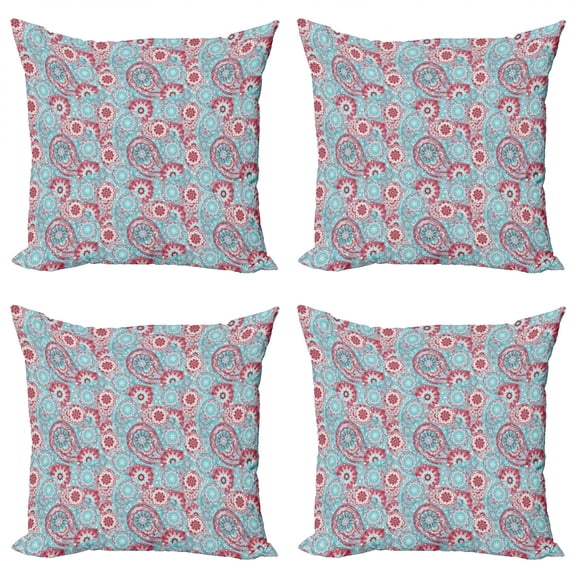 Ambesonne Vintage Throw Pillow Cover 4 Pack, Oriental Spring Flowers, 18", Pink Pale Blue