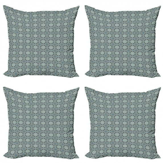 Ambesonne Floral Throw Pillow Cover 4 Pack, Traditional, 24", Dark Blue Cream