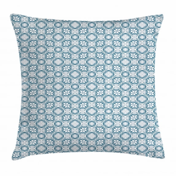 Vintage Throw Pillow Cushion Cover, Blue Toned Composition with Curls and Flowers Traditional Arrangement, Decorative Square Accent Pillow Case, 20 X 20 Inches, Pale Blue and Slate Blue, by Ambesonne