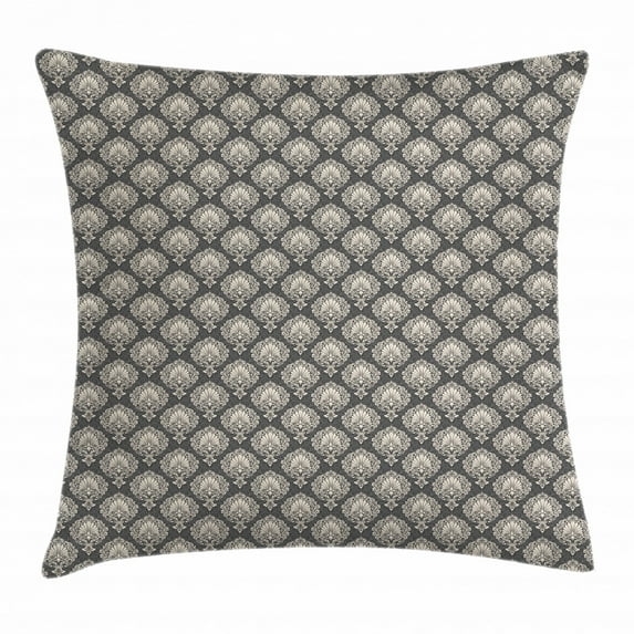 Vintage Throw Pillow Cushion Cover, Classic Damask Style Bouquet of Wildflowers and Foliage Nostalgic Illustration, Decorative Square Accent Pillow Case, 18 X 18 Inches, Beige and Taupe, by Ambesonne