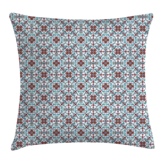 Vintage Throw Pillow Cushion Cover, Ethnic Antique Floral Pattern Italian Majolica Style Ornate Illustration, Decorative Square Accent Pillow Case, 24 X 24 Inches, Light Blue Red Green, by Ambesonne