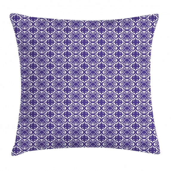 Vintage Throw Pillow Cushion Cover, Ethnic Artful Illustration of Geometric Motifs Repeating Classical Figures, Decorative Square Accent Pillow Case, 20" X 20", Blue Violet White, by Ambesonne