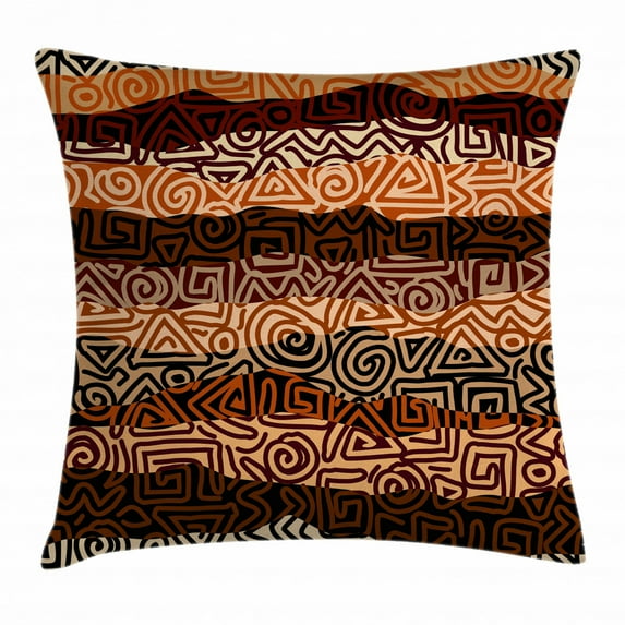 Vintage Throw Pillow Cushion Cover, Ethnic Strikes Pattern in Brown Colors Ancient Curved Spiral Lines African Figures, Decorative Square Accent Pillow Case, 20 X 20 Inches, Multicolor, by Ambesonne