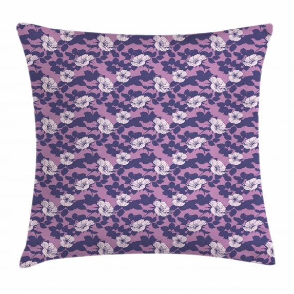 Vintage Throw Pillow Cushion Cover, Flowering Field Botanical Nature Inspired Pattern Nostalgic Garden Theme, Decorative Square Accent Pillow Case, 18 X 18 Inches, Dark Indigo Mauve, by Ambesonne