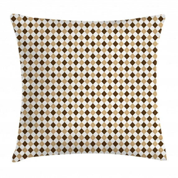 Vintage Throw Pillow Cushion Cover, Geometric Motif in Earth Tones with Repeating Rhombuses Argyle, Decorative Square Accent Pillow Case, 18" X 18", Chocolate Sand Brown and White, by Ambesonne