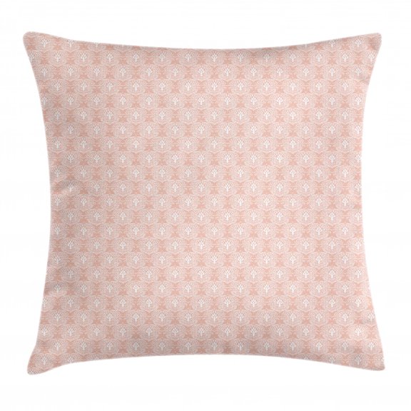 Vintage Throw Pillow Cushion Cover, Ornamental Patterns Motifs Strokes and Dots Curves Swirls Victorian Antique, Decorative Square Accent Pillow Case, 16" X 16", Blush and White, by Ambesonne