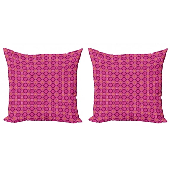 Vintage Throw Pillow Cushion Cover Pack of 2, Abstract Shapes Victorian Motifs Middle East Curlicues, Zippered Double-Side Digital Print, 4 Sizes, Pink Yellow, by Ambesonne