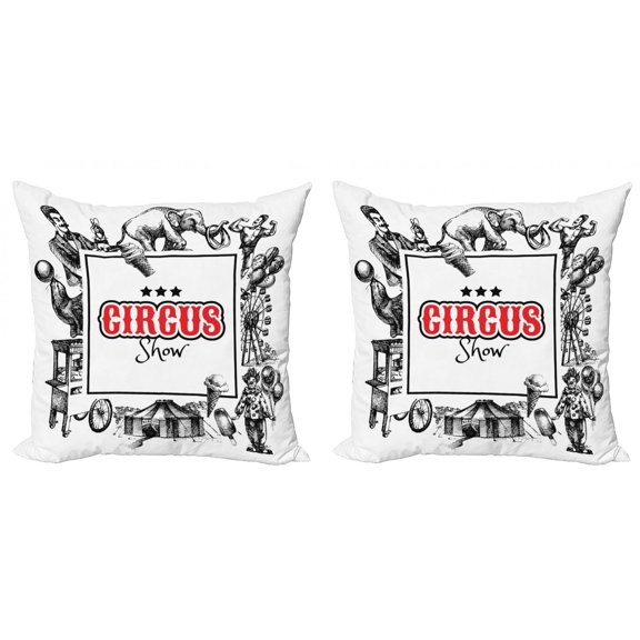 Ambesonne Vintage Throw Pillow Cover 2 Pack, Circus Show Magician, 16", Orange Black