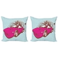 thumbnail image 1 of Ambesonne Vintage Throw Pillow Cover 2 Pack, Old Car Cartoon Style, 18", Pale Blue Hot Pink, 1 of 2