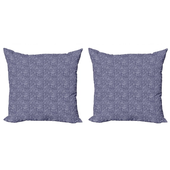 Vintage Throw Pillow Cushion Cover Pack of 2, Detailed Artwork of Mini Dots Curves Geometric Shapes and Leafy Motifs, Zippered Double-Side Digital Print, 4 Sizes, Dark Indigo White, by Ambesonne