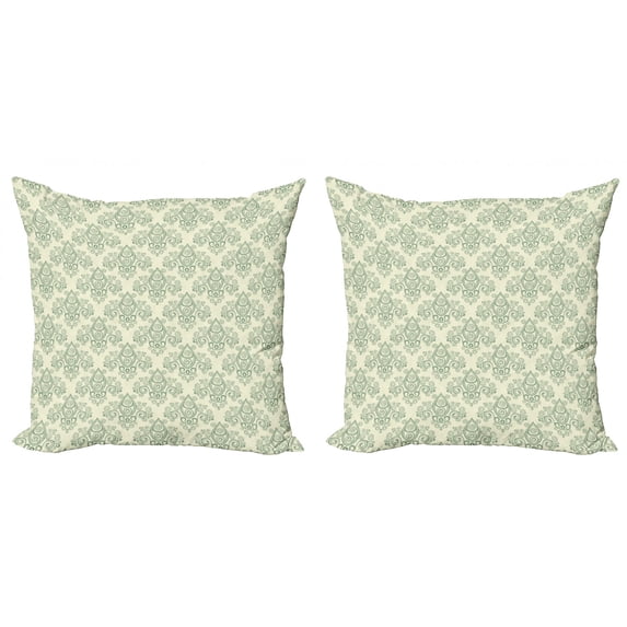 Ambesonne Vintage Throw Pillow Cover 2 Pack, Victorian and Ornamental, 16", Cream and Laurel Green