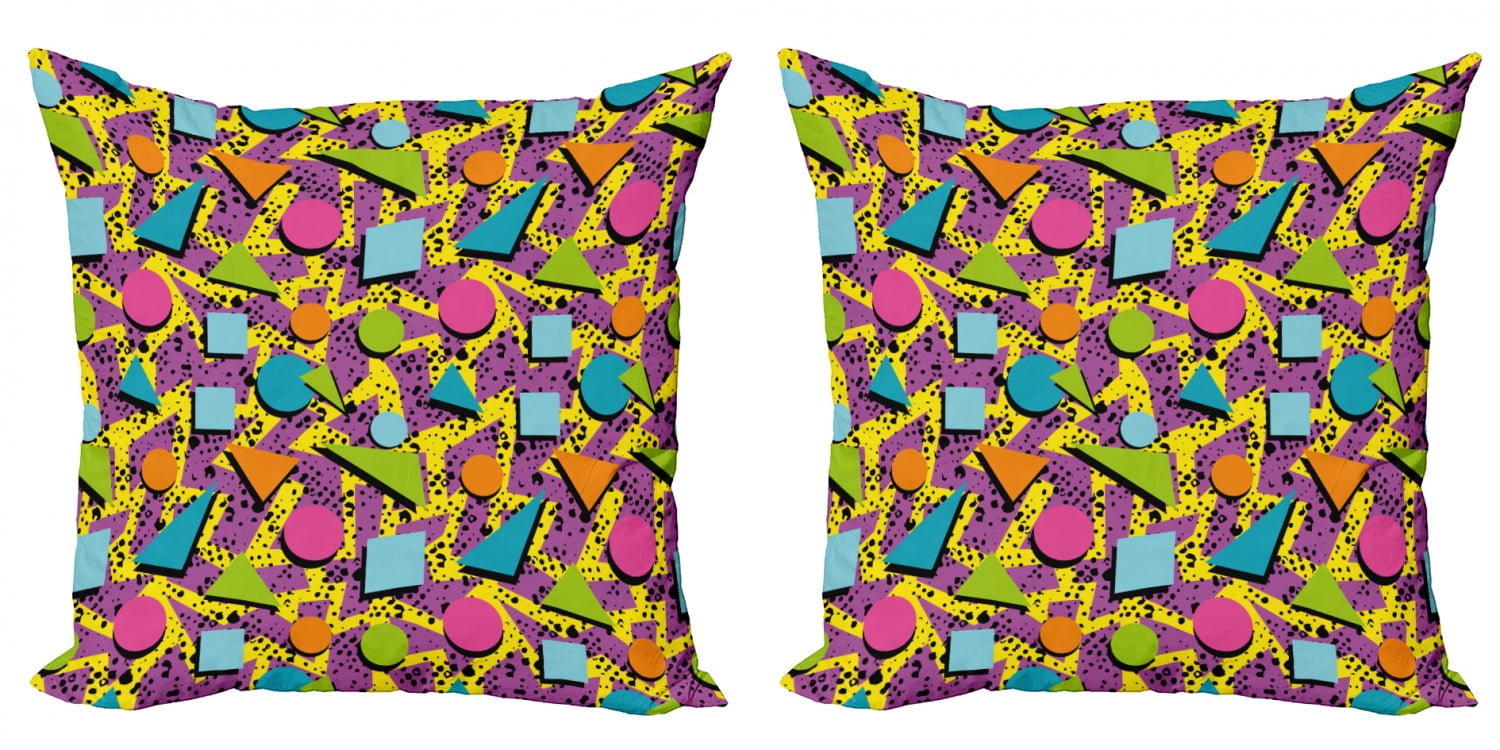 Vintage Throw Pillow Cushion Cover Pack of 2 Funky Geometric 80s