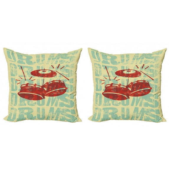 Ambesonne Vintage Throw Pillow Cover 2 Pack, Groovy Rock Music Vibe, 16", Red Yellow