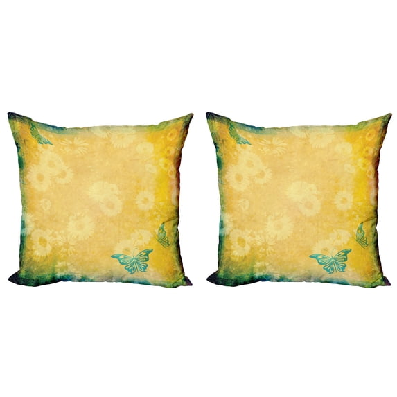 Ambesonne Vintage Throw Pillow Cover 2 Pack, Gerbera Daisy Flowers, 16", Multicolor