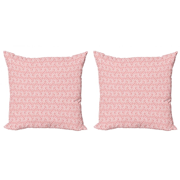 Vintage Throw Pillow Cushion Cover Pack of 2, Ornamental Design of Swirled Floral Pattern with Dotted Lines on Coral Backdrop, Zippered Double-Side Digital Print, 4 Sizes, Coral White, by Ambesonne