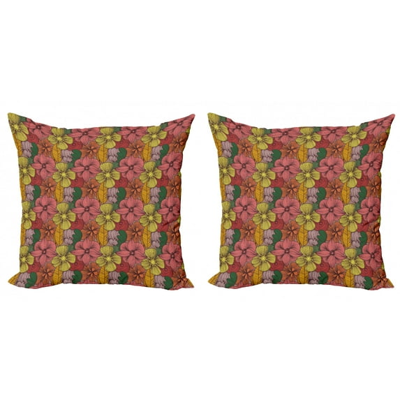 Vintage Throw Pillow Cushion Cover Pack of 2, Retro Colored Artwork Inspired by Floral Nature Romantic Blooms of Various Flowers, Zippered Double-Side Digital Print, 4 Sizes, Multicolor, by Ambesonne
