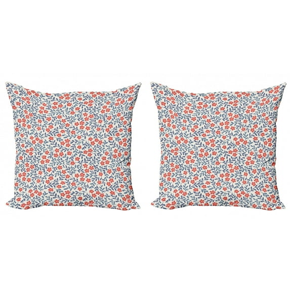 Ambesonne Vintage Throw Pillow Cover 2 Pack, Retro Bohemian Floral, 16", Red Blue White