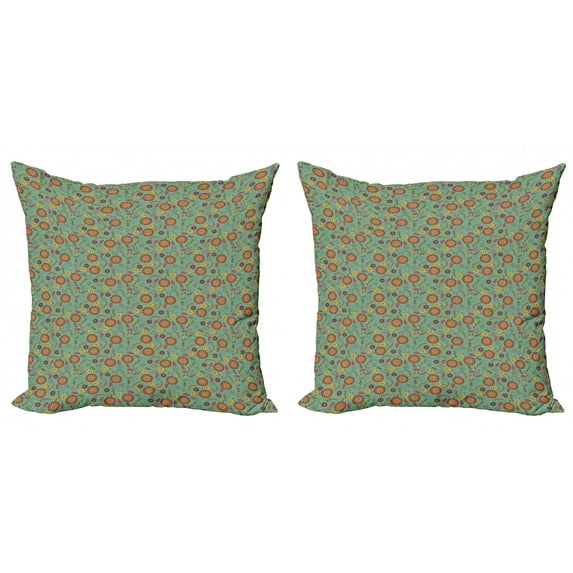 Vintage Throw Pillow Cushion Cover Pack of 2, Retro Flowers and Leaves Nostalgic Spring Fantasy Theme Cheerful Garden, Zippered Double-Side Digital Print, 4 Sizes, Multicolor, by Ambesonne