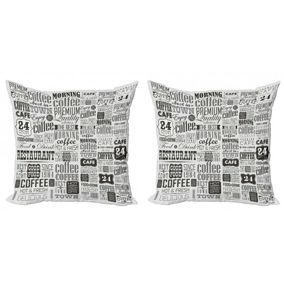 Ambesonne Vintage Throw Pillow Cover 2 Pack, Retro Coffee Texts, 24", Charcoal Grey Pale Grey