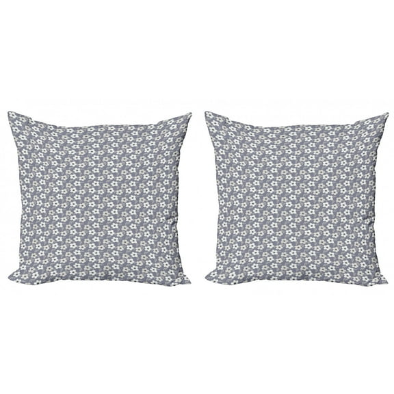 Vintage Throw Pillow Cushion Cover Pack of 2, Simple Daisy Blossoms with Leafy Twigs Nostalgic Floral Pattern, Zippered Double-Side Digital Print, 4 Sizes, Blue Grey Pale Grey, by Ambesonne