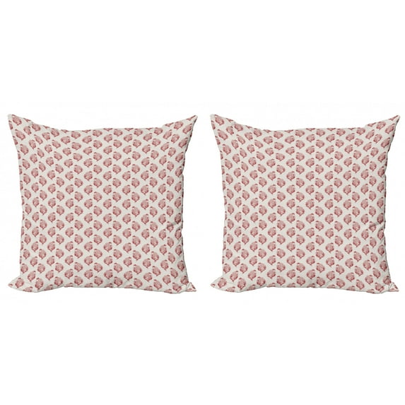 Ambesonne Vintage Throw Pillow Cover 2 Pack, Jacobean Floral Art, 18", Eggshell and Vermilion