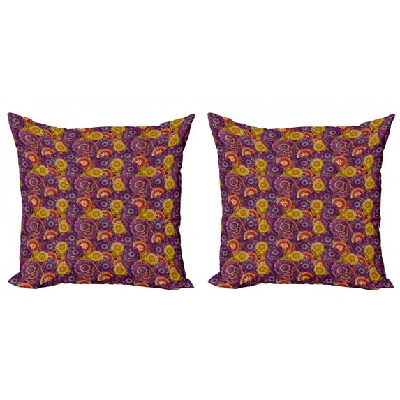 Ambesonne Vintage Throw Pillow Cover 2 Pack, Oriental Curvy Paisley, 24", Multicolor