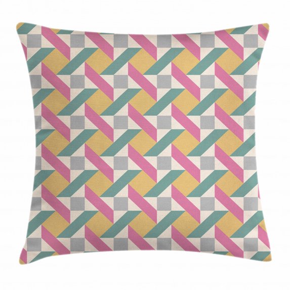 Vintage Throw Pillow Cushion Cover, Pastel Colored Geometric Mosaic Tiles Composition Repeating Angled Rhombus Shapes, Decorative Square Accent Pillow Case, 18 X 18 Inches, Multicolor, by Ambesonne