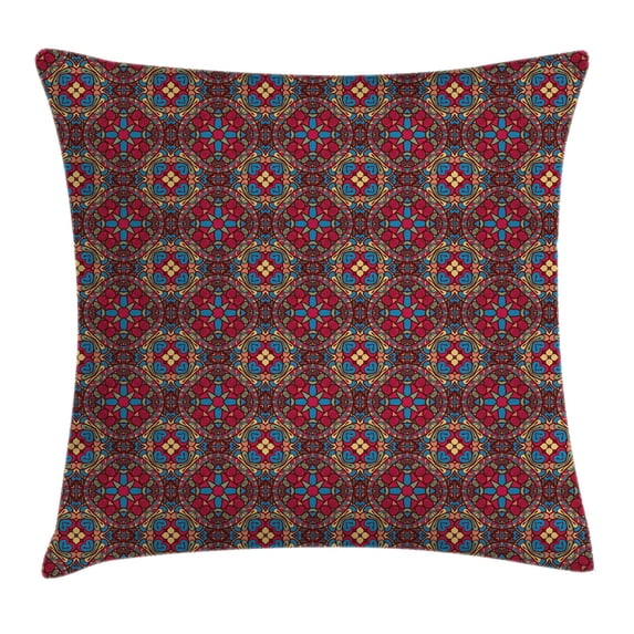 Vintage Throw Pillow Cushion Cover, Retro Vivid Colored South Eastern Oriental Pattern with Geometric Floral Cuts Image, Decorative Square Accent Pillow Case, 20 X 20 Inches, Multicolor, by Ambesonne