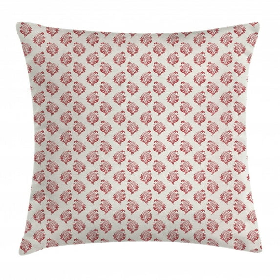 Vintage Throw Pillow Cushion Cover, Simplistic Floral Pattern with Jacobean Inspired Lovely Branches Motif, Decorative Square Accent Pillow Case, 20" X 20", Eggshell and Vermilion, by Ambesonne