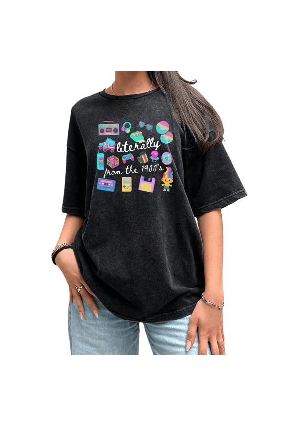 Vintage Throwback 90s Nostalgic Gear Washed Black Shirts Print Tshirt Graphic Tees S-2XL Tops