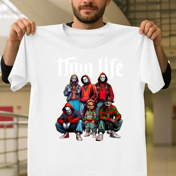 Vintage Thug Life Horror Characters Graphic Unisex T-Shirt, Funny Halloween 2024 Gift G0988, Up to Size 5XL