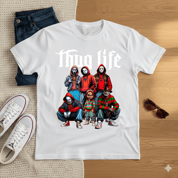 Vintage Thug Life Horror Movie Villains Halloween 2024 Unisex T-Shirt, up to Size 5XL