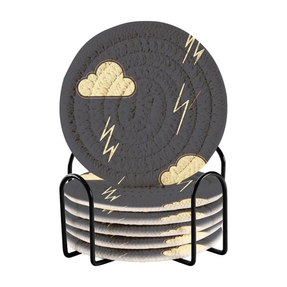 Vintage Thunderstorm Pattern 4in Bar Coasters Set of 6 with Storage Rack Durable Heat Resistant