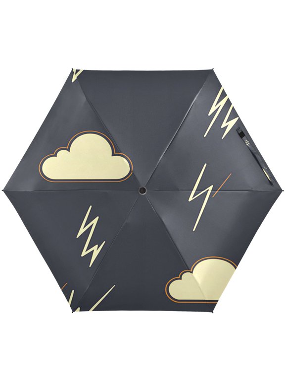 Vintage Thunderstorm Pattern Umbrellas for Sun Auto Open Close UV50+ Waterproof 5-Fold Compact Fiberglass Frame