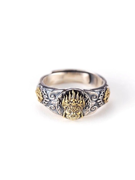 Vintage Tibetan Buddhist Ring Unisex Amulet Jewelry Retro Style Religious Symbolic Accessory for Men and Women Gift