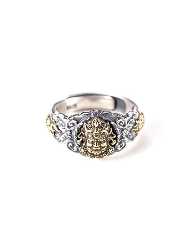 Vintage Tibetan Buddhist Ring Unisex Amulet Jewelry Retro Style Religious Symbolic Accessory for Men and Women Gift