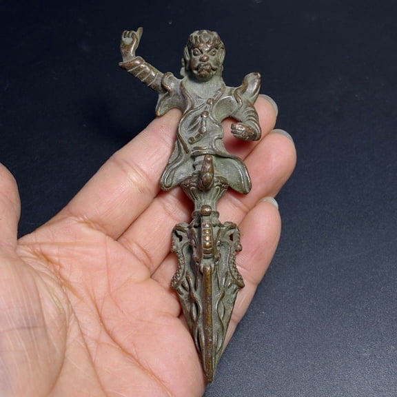 Vintage Tibetan Padmasambhava Figurine Solid Bronze Vajra Pestle Statue Tantric Buddhist Decor Antique Style